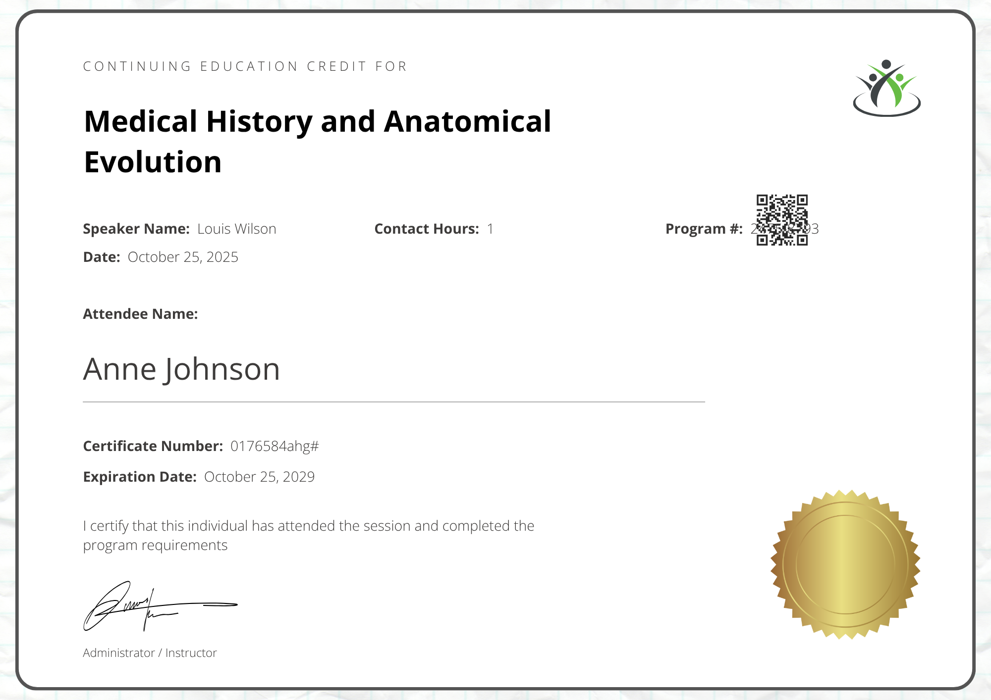 Continuing Education Credit Certificate Template for Learners